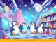 Pudgy Penguins character stands confidently, symbolizing the project's leading role in the NFT resurgence and Web3 adoption, blending digital and physical realms.