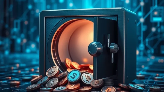 A digital vault cracking open, representing the Better Bank exploit and the $5M PulseChain hack, highlighting DeFi security vulnerabilities.