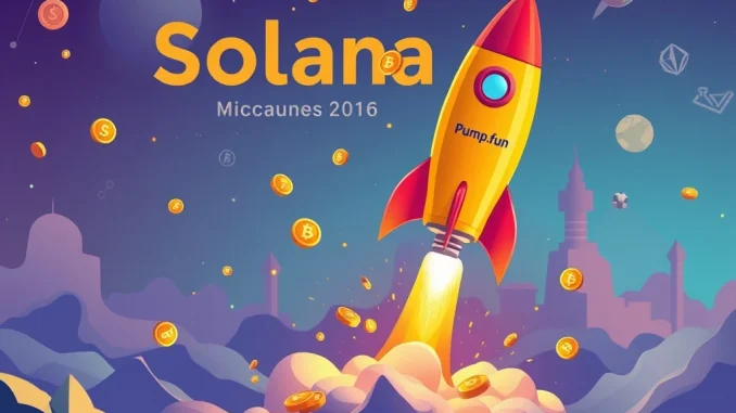 Pump.fun ICO: Staggering $500M Fundraising Redefines Solana Memecoin Landscape A visual representation of the Pump.fun ICO's success, with digital coins ascending from the Solana blockchain, symbolizing significant crypto fundraising.