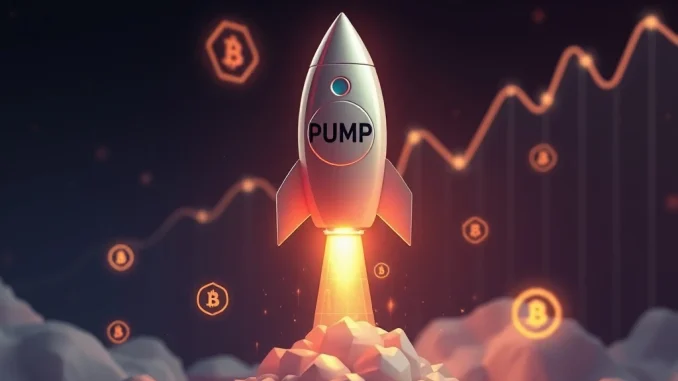 PUMP token launching on Solana blockchain with memecoin symbols