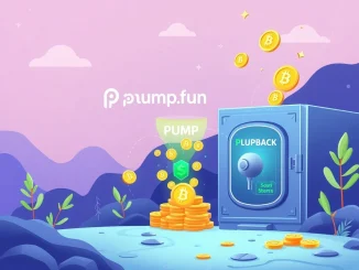 A visual representation of Pump.fun's significant PUMP token buyback, showing digital coins flowing from SOL revenue into a token pool.