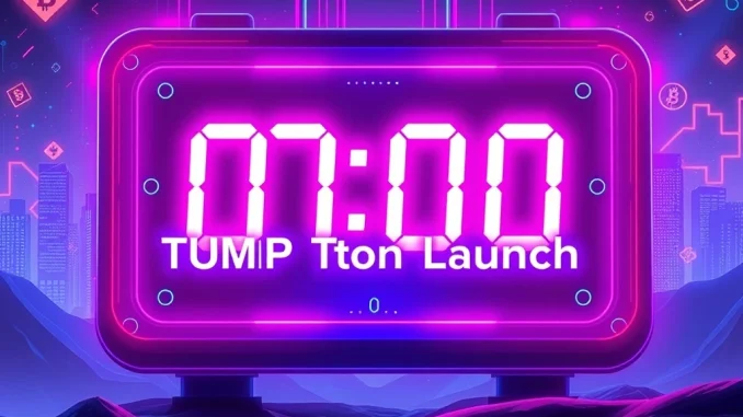 A digital countdown clock ticking down to the PUMP token launch, symbolizing the highly anticipated event for Pump.fun participants.