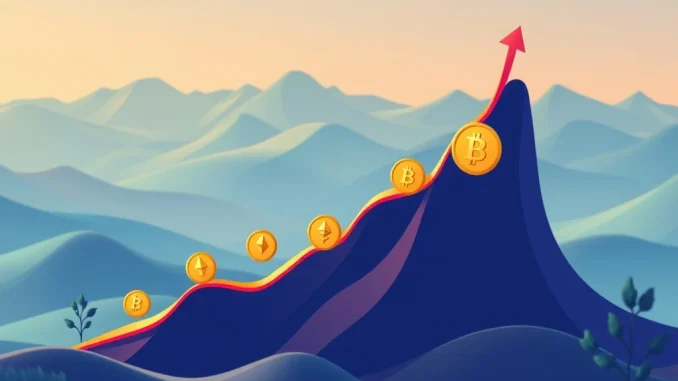 A financial graph showing a sharp upward trend, representing the bold strategy of the Pure Crypto Fund to capture the final major crypto growth spurt.