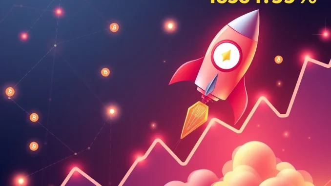QKC token rocketing upward on a cryptocurrency price chart showing massive gains