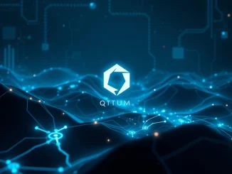 Qtum AI agent Ally, a sophisticated digital assistant, automating tasks on a blockchain network, symbolizing future decentralized AI.