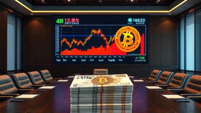 A corporate executive in Japan confidently looking at a screen displaying Bitcoin charts, symbolizing Quantum Solutions' significant Bitcoin News Today investment.