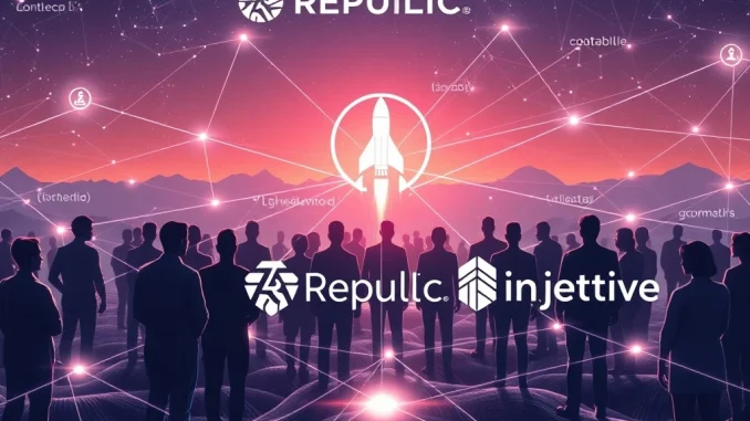 An illustration of the Republic Injective integration connecting individual investors to private companies, symbolizing expanded private market access.