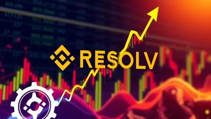 A green arrow dramatically points upwards on a chart, symbolizing the RESOLV price surge after Binance activated its fee switch mechanism.