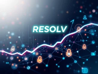 A visual representation of RESOLV's explosive growth and strategic partnerships, depicting upward trends and interconnected blockchain networks.