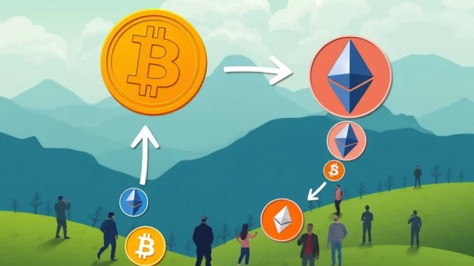 Visualizing the surge in retail interest shifting funds from Bitcoin to altcoins and Ethereum in the crypto market.
