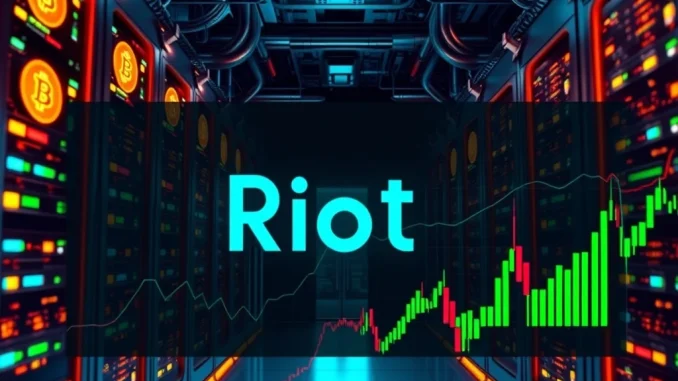 Riot Platforms Bitcoin mining facility with stock market performance charts