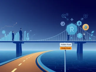 Visualizing Ripple Hidden Road's acquisition as a crucial bridge, seamlessly connecting traditional finance with the expanding world of institutional crypto adoption.