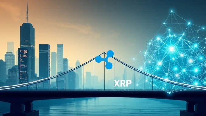 A digital bridge symbolizing the TradFi DeFi Bridge, highlighting Ripple's role in accelerating institutional crypto adoption and XRP News.