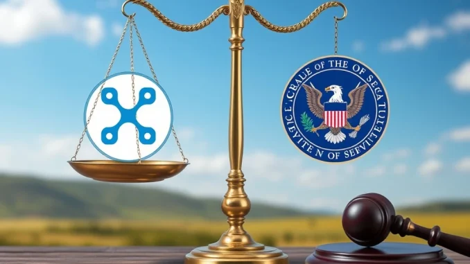 Legal documents and a digital XRP logo representing the ongoing Ripple lawsuit and the SEC's appeal decision.