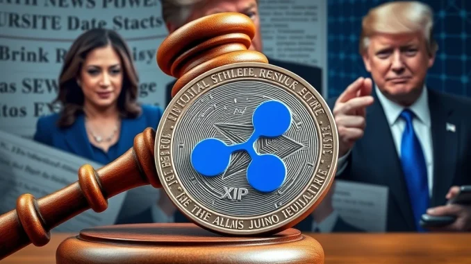 XRP News Today: The Shocking Truth Behind Ripple's Political Donations and SEC Lawsuit Origins Ripple SEC lawsuit origins, featuring a legal gavel and XRP logo amidst political figures, illustrating the complex intersection of crypto, law, and politics.