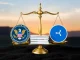 An illustration symbolizing the pivotal Ripple SEC lawsuit resolution, featuring legal documents and the Ripple and SEC logos.