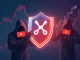 A digital shield protecting XRP from malicious YouTube crypto scams, emphasizing Ripple CEO's urgent warning.