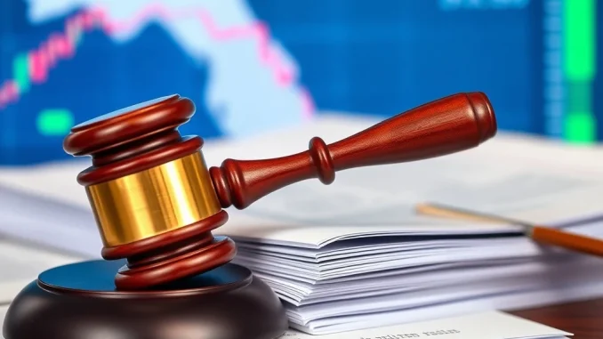 A gavel striking documents, symbolizing the Florida investigation into Robinhood crypto's alleged false advertising claims.