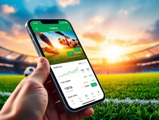 A smartphone displaying the Robinhood app interface with football prediction markets, highlighting Robinhood's venture into sports trading.