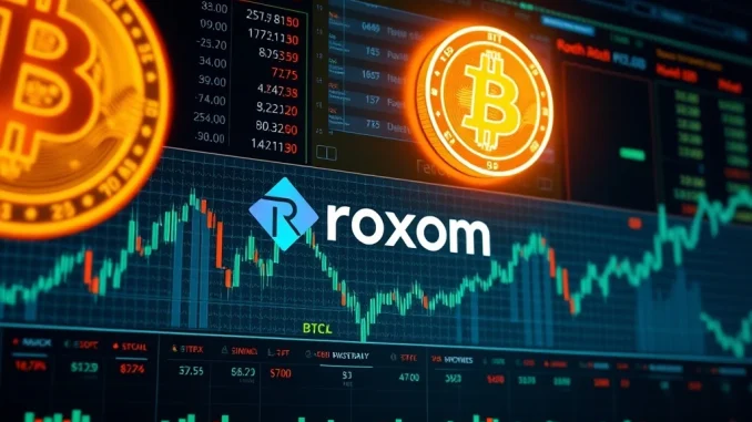 Visualizing the innovative Roxom Bitcoin Stock Exchange platform, enabling direct BTC trading for crypto-holding companies.