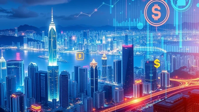 Ruihe Data's strategic HK$80 million investment bridging traditional finance with the Web3 future, symbolized by digital and physical assets.