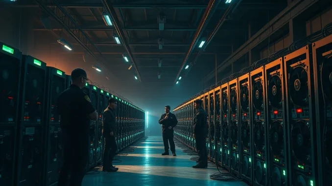 Russian authorities inspect seized illegal crypto miners in Irkutsk, highlighting the crackdown on illicit operations.