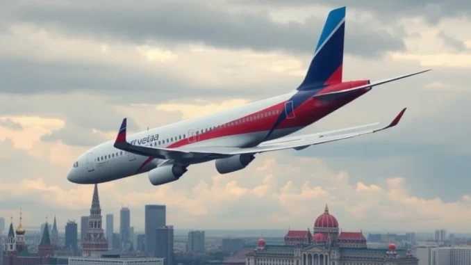 An airplane symbolizing Russia North Korea flights, representing the new direct air corridor and its geopolitical implications.