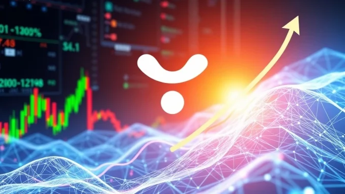 A digital representation of Ruvi AI's explosive presale growth, showing charts and AI elements, hinting at significant cryptocurrency investment returns.