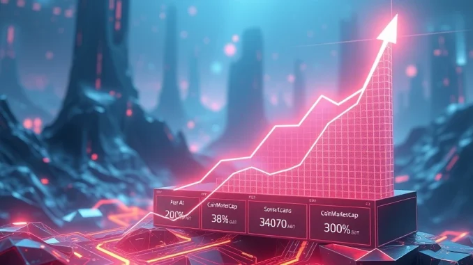 Ruvi AI tokens surging on CoinMarketCap with a 300% growth graph