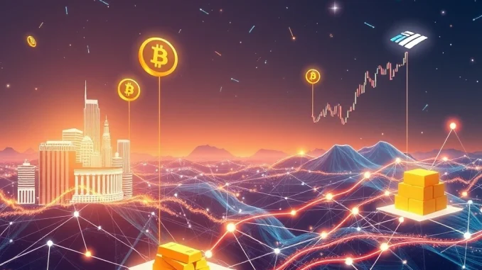 A visual representation of RWA tokenization, where physical real-world assets are digitized and managed on a blockchain, highlighting the future of finance.