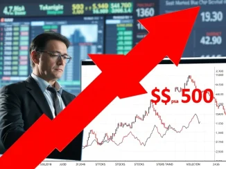 Tom Lee's warning on S&P 500 drop risk, illustrating market volatility and investor caution against speculative stocks.