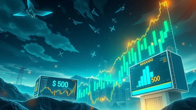 Charts showing the S&P 500 and Nasdaq reaching unprecedented record highs, symbolizing strong investor confidence and market growth.