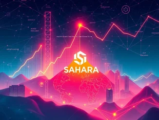 SAHARA crypto chart showing a dramatic price surge, symbolizing explosive growth driven by institutional adoption and strategic blockchain partnerships.
