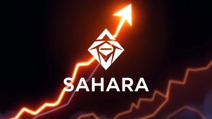 SAHARA cryptocurrency logo with a surging price graph in the background