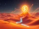 A digital visualization of the SAHARA token symbol soaring upwards on a chart, representing its explosive growth driven by new crypto exchange listings and DeFi ecosystem expansion.