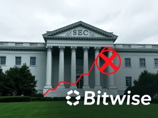 Visualizing the SEC's suspension of the Bitwise Crypto Index ETF conversion, highlighting regulatory hurdles for crypto ETFs.