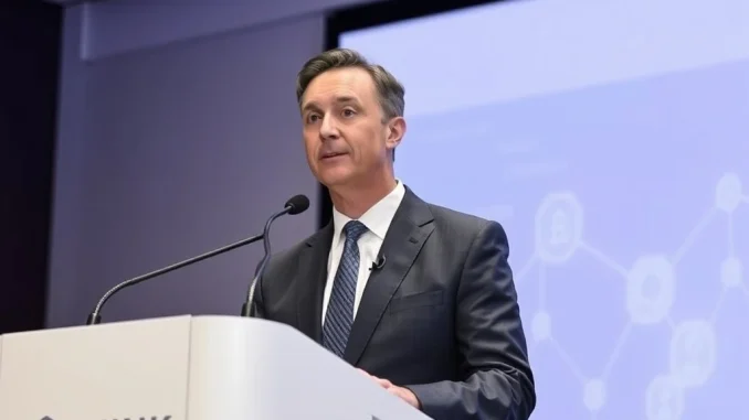 SEC Chair Paul Atkins speaking at the Wyoming Blockchain Symposium, discussing the future of SEC Project Crypto and its regulatory implications.