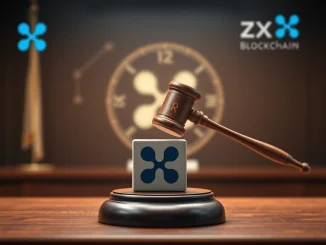 A gavel symbolizes the Second Circuit's crucial dismissal approval in the SEC v. Ripple case, impacting XRP.