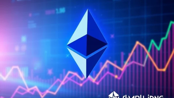 Sharplink Gaming's strategic **Ethereum acquisition** visualized by the ETH logo and an ascending financial chart, representing significant corporate crypto investment.