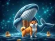 An illustration depicting a massive digital whale holding a disproportionate amount of Shiba Inu tokens, symbolizing SHIB decentralization concerns.