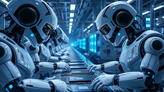 AI-driven chip manufacturing in a high-tech semiconductor facility