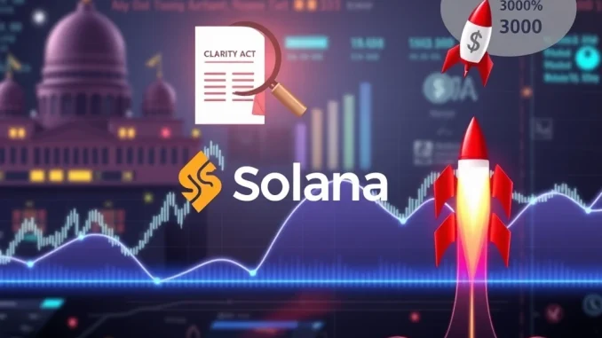 A chart depicting Solana's cup-and-handle breakout, symbolizing its potential 3000% surge, driven by anticipated Solana ETF approval.