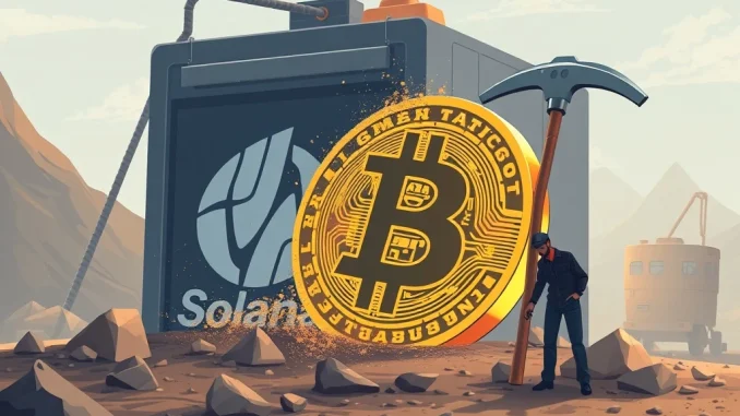 Solana News: Visualizing Bit Mining's strategic shift from Bitcoin mining to Solana investment, symbolizing crypto diversification.
