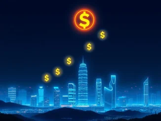 A futuristic visualization of Solana coins growing in value by 2026, depicting the potential of the Solana blockchain.