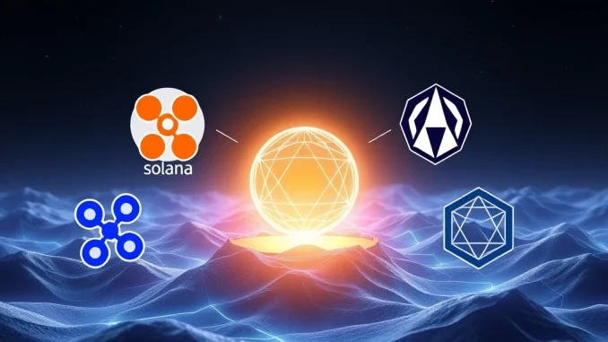 A visual representation of various cryptocurrencies, including Solana, driving long-term crypto investment strategies for 2025.