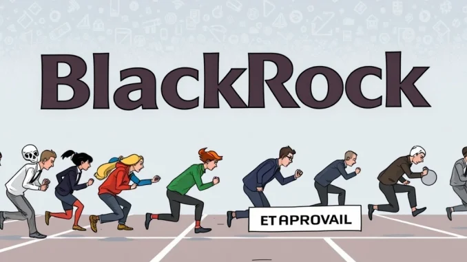 Solana ETF Showdown: Why Early Filers Deserve a Crucial Head Start Over BlackRock Depicts early Solana ETF filers gaining an advantage over BlackRock in the race for spot Solana ETF approval.