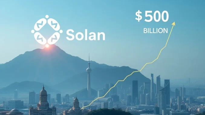 A visual representation of Solana's potential for explosive market cap growth, symbolizing its journey towards a $500 billion valuation.