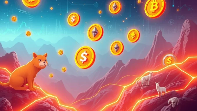 A dynamic visual representing the explosive rise of Solana meme tokens and other viral digital assets in the 2025 crypto market, driven by community and innovation.