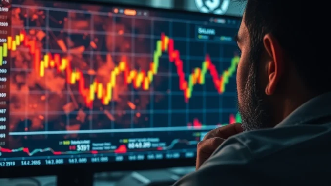 A chart showing a steep decline, symbolizing the Asymmetric Fund's collapse and the challenges faced by crypto funds amidst market volatility, highlighting key Solana news today.