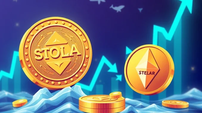 Solana and Stellar coins with rising price charts and whale activity